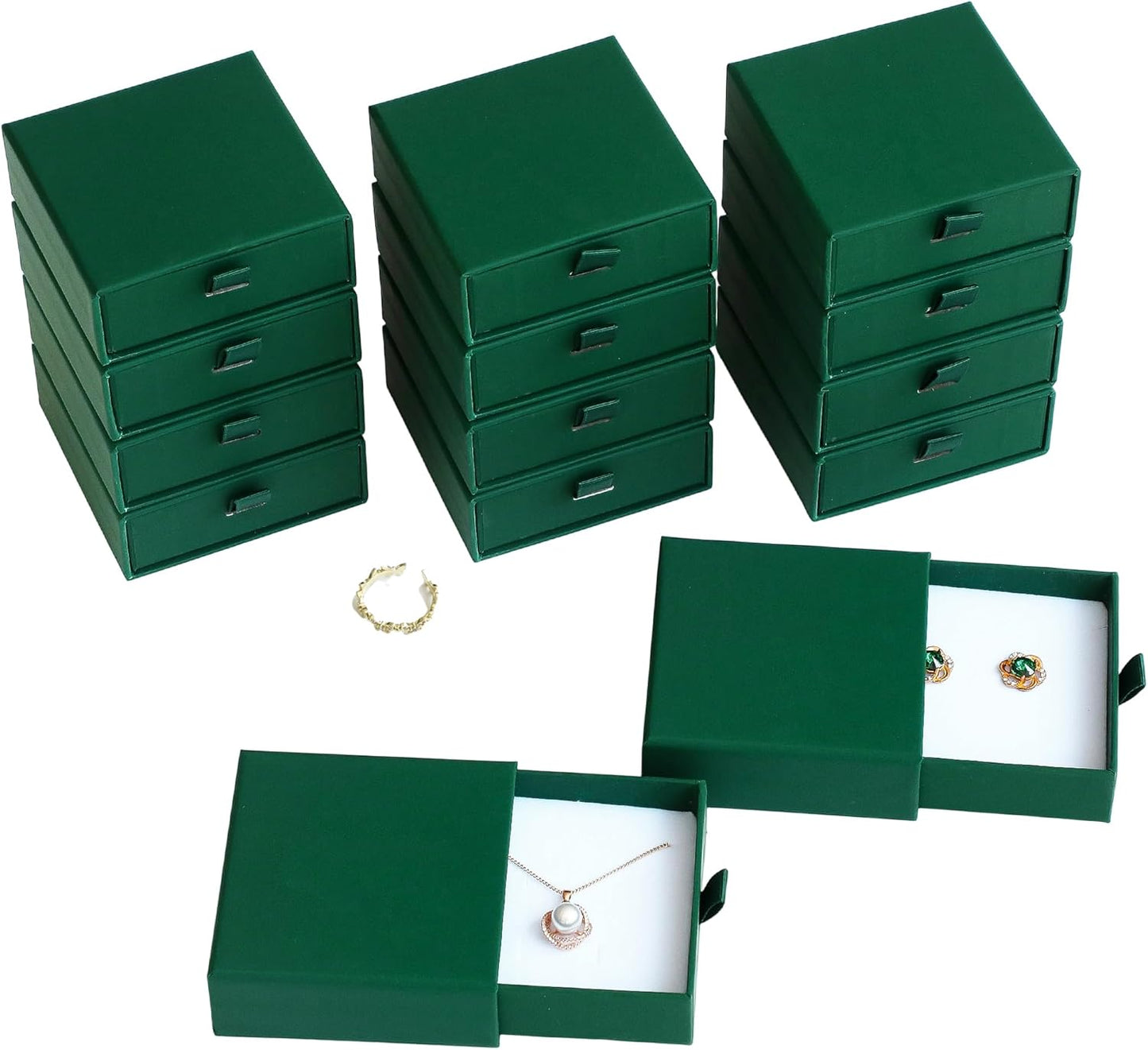 40Pcs Dark Green Small Jewelry Boxes 3.54×3.54×1.26in Cardboard Jewelry Gift Boxes Jewelry Packaging for Small Business for Necklace Ring Bracelet Earring Display Box