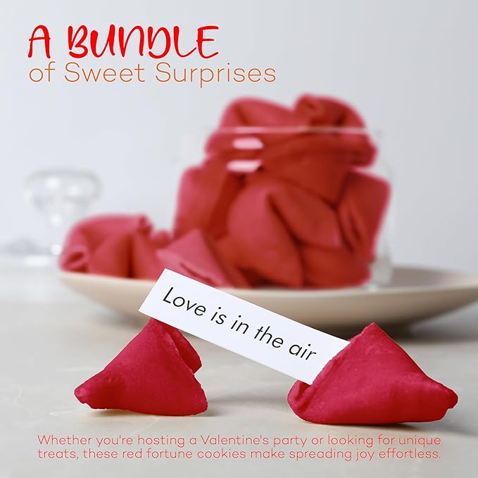 4E's Novelty Valentine Fortune Cookies (50 Pcs) - Fortune Cookies Individually Wrapped Bulk with 50 Valentine Messages, Valentine Treats for Kids Party, Non Candy Treats, 2025 Updated Version