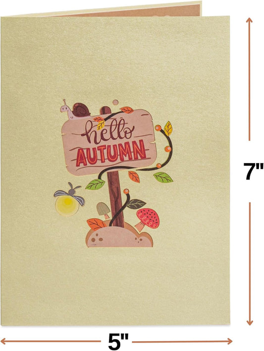 Paper Love Fall Pop Up Card, 3D Gnome, For Autumn, Thanksgiving - 5" x 7" Cover - Includes Envelope and Removable Note Tag