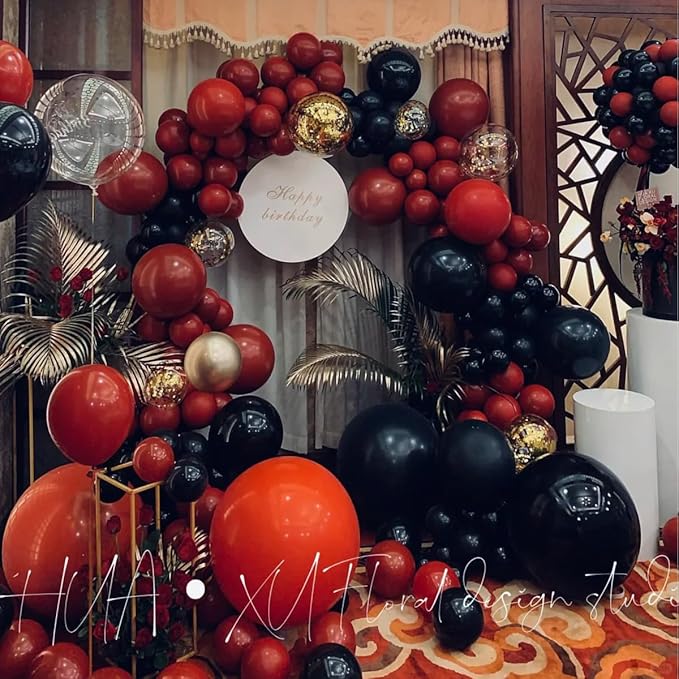 MEBAY Black Red Metallic and Confetti Silver Balloons Garland Arch Kit, 147 Pcs Latex Balloon Different Sizes for Birthday Party Graduation Father's Day Anniversary Bachelorette Party Decoration