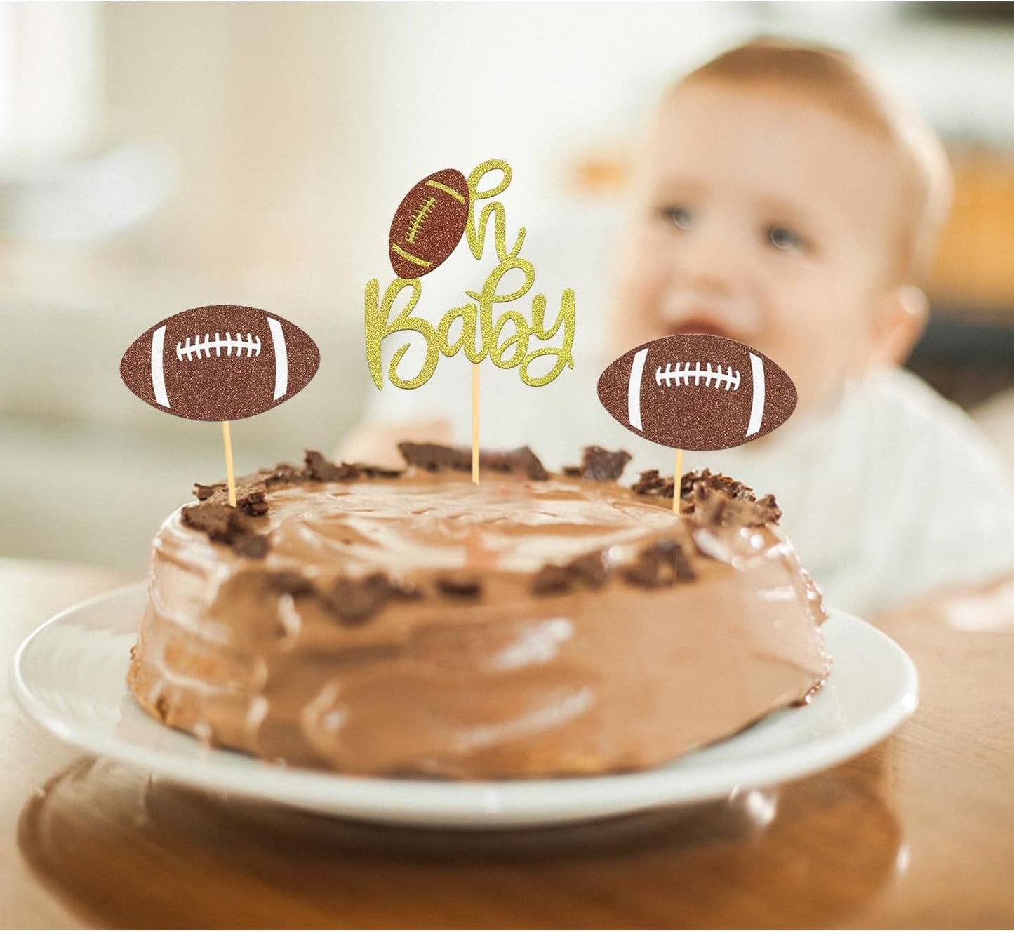 24Pcs Oh Baby Football Cupcake Toppers for Baby Shower Party Decorations