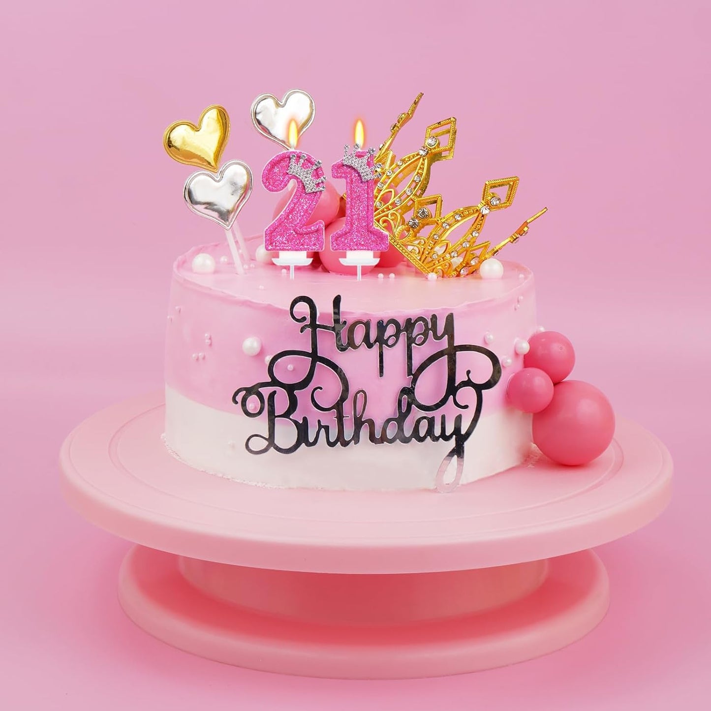 Birthday Candle for Cake, Crown Rose Number Candles, 2.76 inch Number Happy Birthday Candle, Cake Topper Decoration for Birthday Party (Number 21)