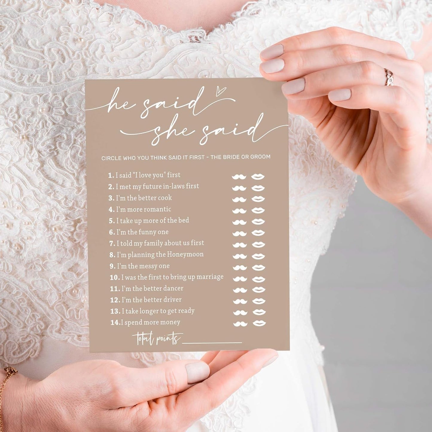 Bridal Shower Games Cards, Guest Who Said It, He Said She Said Game Cards, Bridal Shower Games 25 Guests, Engagement Party Wedding Games for Guests, Minimalist Brown Wedding Party Supplies - D07