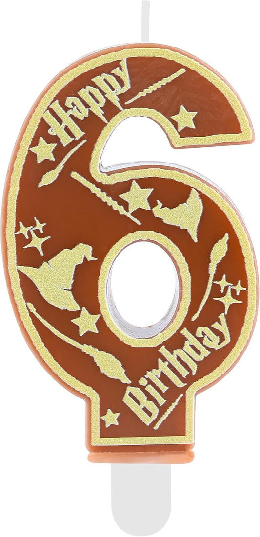 Brown Magical Wizard Party Birthday Candles Number 6 Candle Cake Topper Wizard School Themed Happy 6th Birthday Cake Decorations for Boys Girls Kids Party Favors Supplies Decorations Gifts