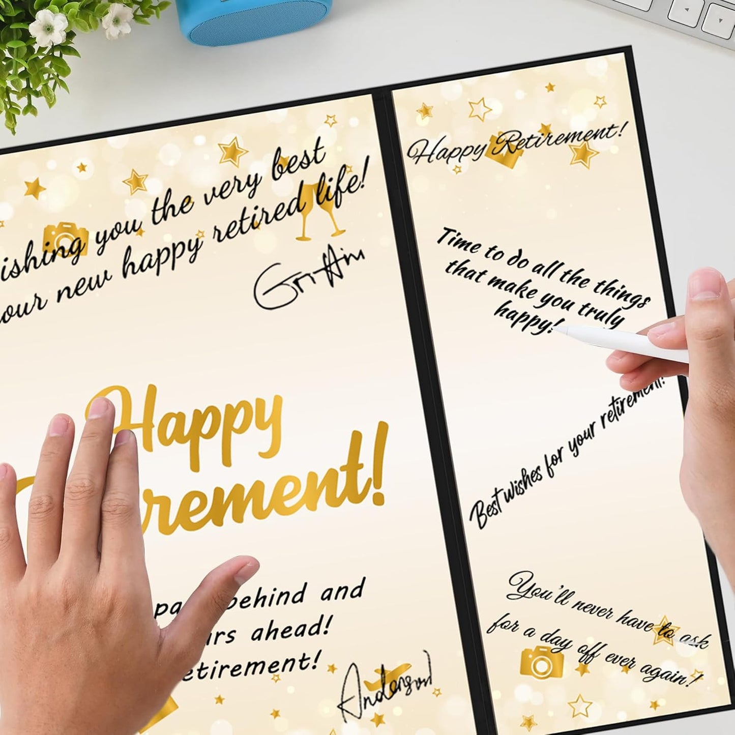 DARUNAXY Retirement Party Decorations, Black Gold Happy Retirement Banner, Officially Retired Signature Guestbook The Legend Has Retired Balloons Hanging Swirl Tissue Paper Pom Poms Supplies for Men