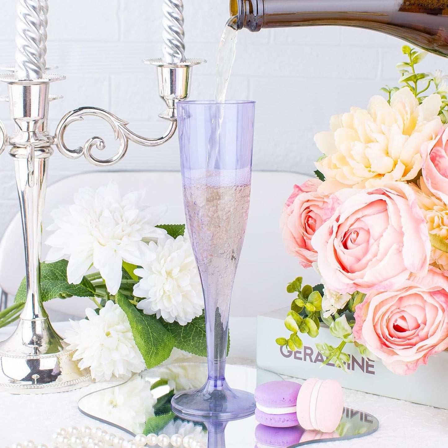 WDF 36 Pack Clear Purple Plastic Champagne Flutes - 7OZ Purple Champagne Flutes Plastic, Champagne Glasses Disposable for Party & Wedding