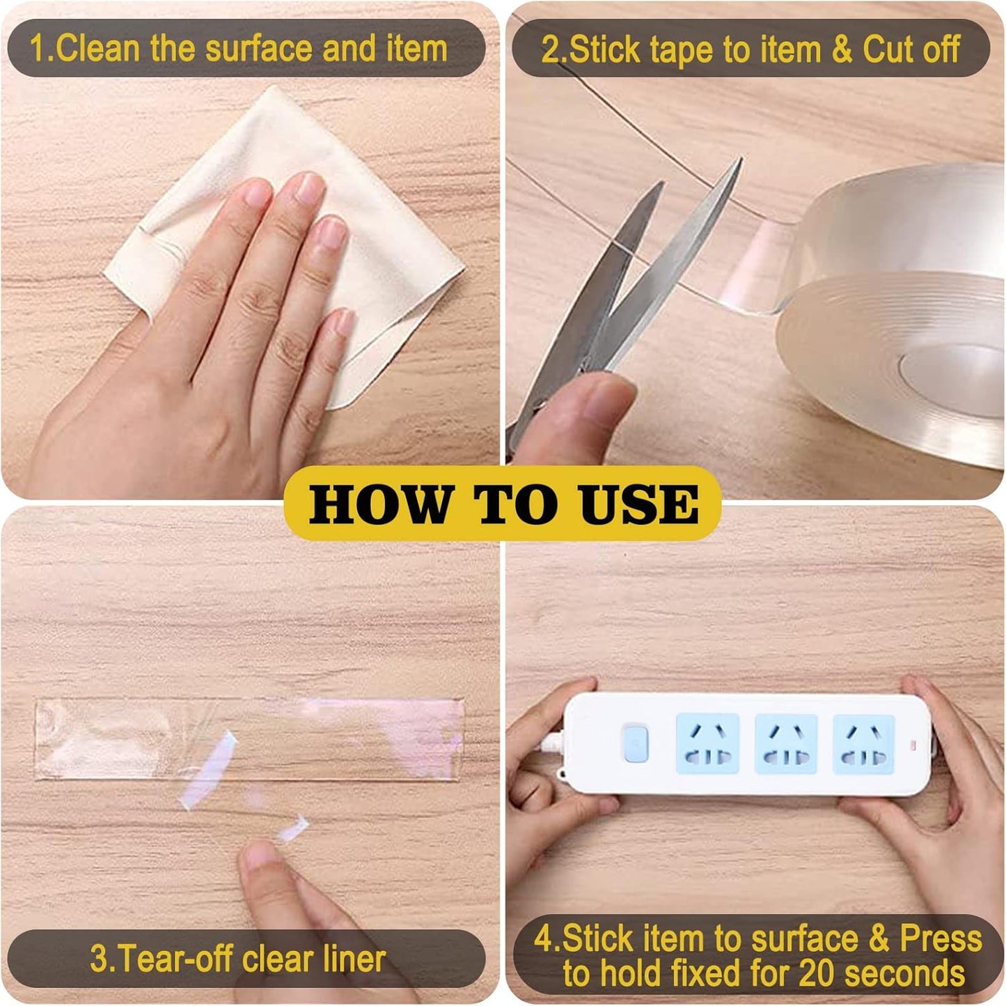 Extra Large Double Sided Tape Heavy Duty,1.2" x 200",Nano Adhesive Mounting Tape-Clear, Strong Grip Adhesive Poster Wall Tape for Decoration