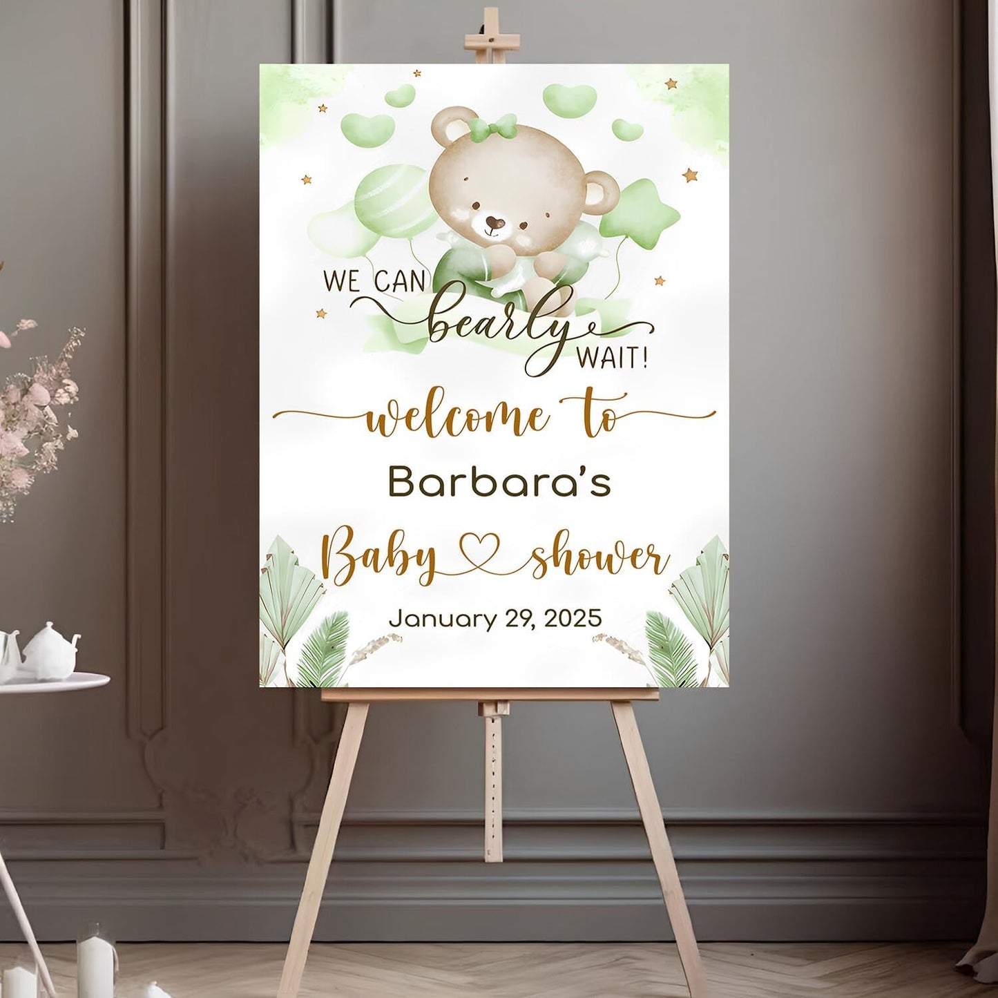 Custom Welcome Sign For Baby Shower Entrance, Green Baby Shower Sign, Bear Baby Shower Welcome Sign, Blue Bear Welcome Sign, Baby Shower Decorations, Bear Balloon Baby Shower Decorations