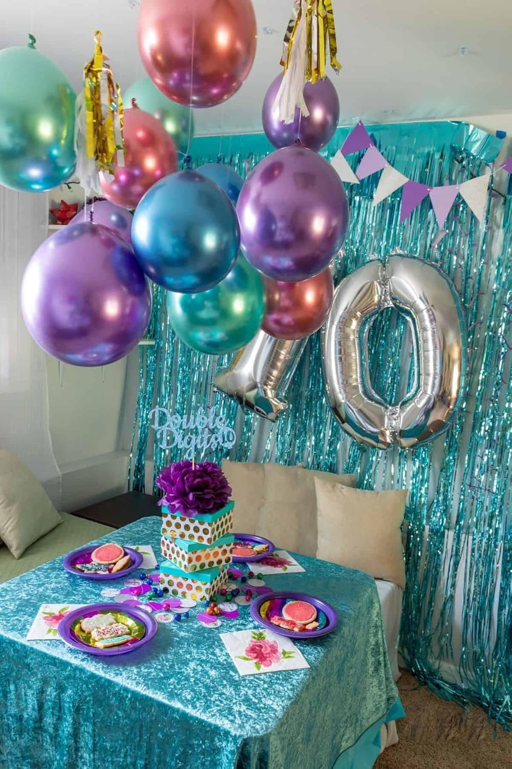 Double Digits 10 Cake Topper - Glitter Sky Blue 10th Birthday Cake Decorations, Happy 10th birthday Cake Decor (Sky Blue)