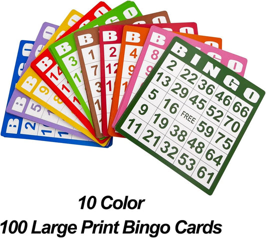 Deluxe Bingo Set- Includes 1000 Colorful Chips with a Bag,100 Mixed Cards,75 Calling Balls with a Bag, 6 Inch Rotary Bingo Cage& Bingo Master Board,Bingo Storage Bag -Ideal for Large Groups