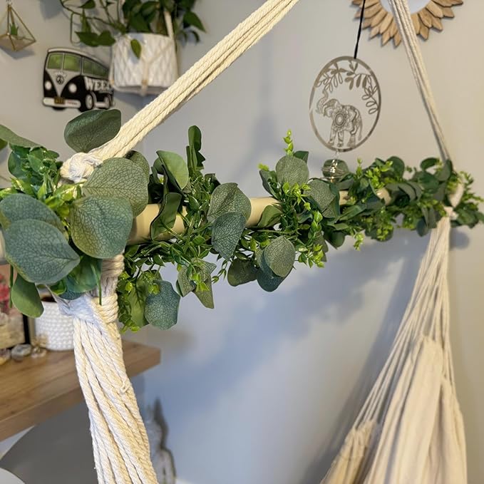CQURE 4 Pack 5.9ft Eucalyptus Garland, Artificial Eucalyptus Leaves Spring Garland Fake Silver Dollar Greenery Wreath Vines for Wedding Table Party Mantle Bedroom Wall Room Decor