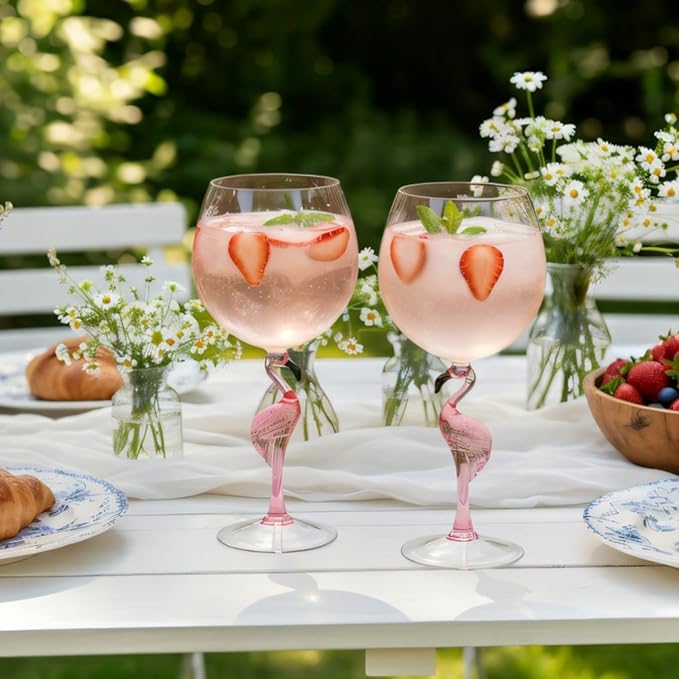 Supreme Housewares Flamingo Stem Wine Glasses, Pink Flamingo-Shaped Reusable Shatterproof Acrylic Glass for Red or White Wine, Poolside, Outdoors, Parties, 20 oz, Set of 2
