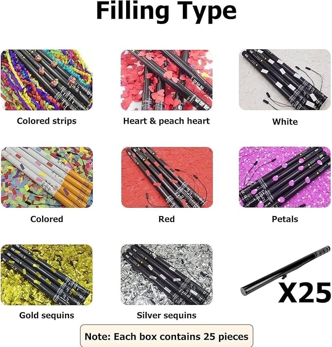 25PCS Confetti Cannon Wedding, Air Powered Party Popper Perfect, Party Streamers 80cm Electric Confetti Cannons - Compatible with Confetti Machine, for Graduation, New Years Petal