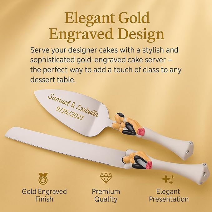 GIFTS INFINITY® Personalized Wedding Cake Server And Knife Free Engraving Bride And Groom - Valentine's Day Gift