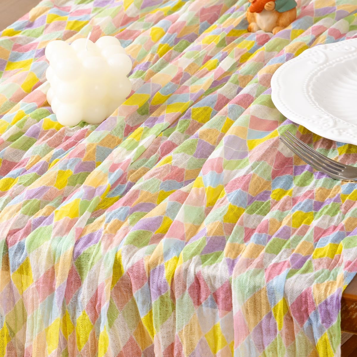 Socomi Fall Thanksgiving Table Runner Diamond Cheesecloth Gauze 120 Inch Rustic Boho Cheese Cloth Runner for Wedding Party Baby Bridal Shower Decoration Holiday Home Decorations