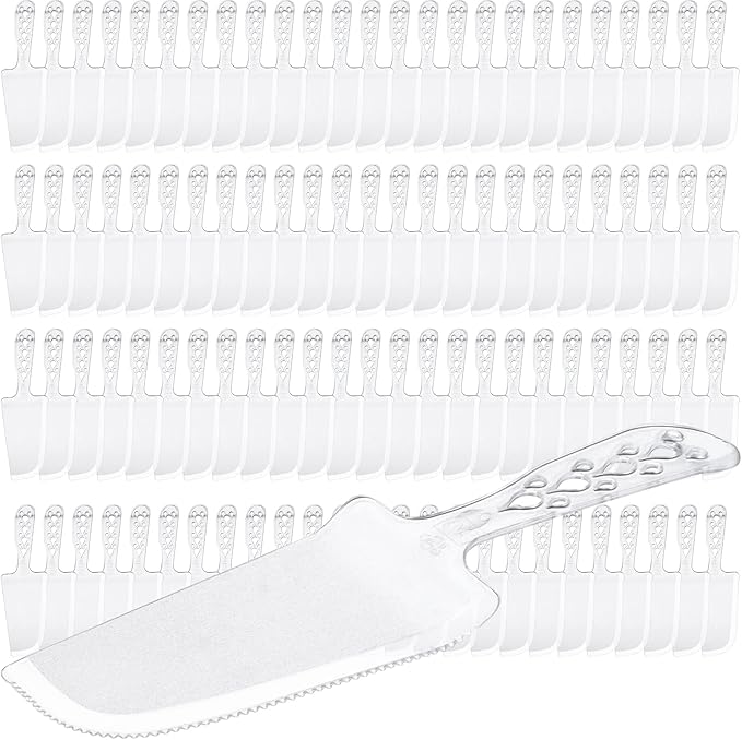 100 PCS Disposable Plastic Cake Cutter and Server 8x2.3 In Clear Cake Plastic Server Cutter Plastic Cake Server Cutting for Pie Tart Cake Pizza Pastry Baking Cutter Holder Transfer for Kitchen Wedding