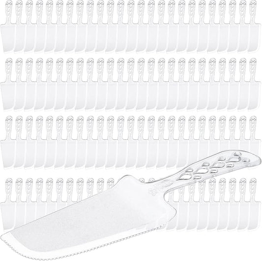 100 PCS Disposable Plastic Cake Cutter and Server 8x2.3 In Clear Cake Plastic Server Cutter Plastic Cake Server Cutting for Pie Tart Cake Pizza Pastry Baking Cutter Holder Transfer for Kitchen Wedding