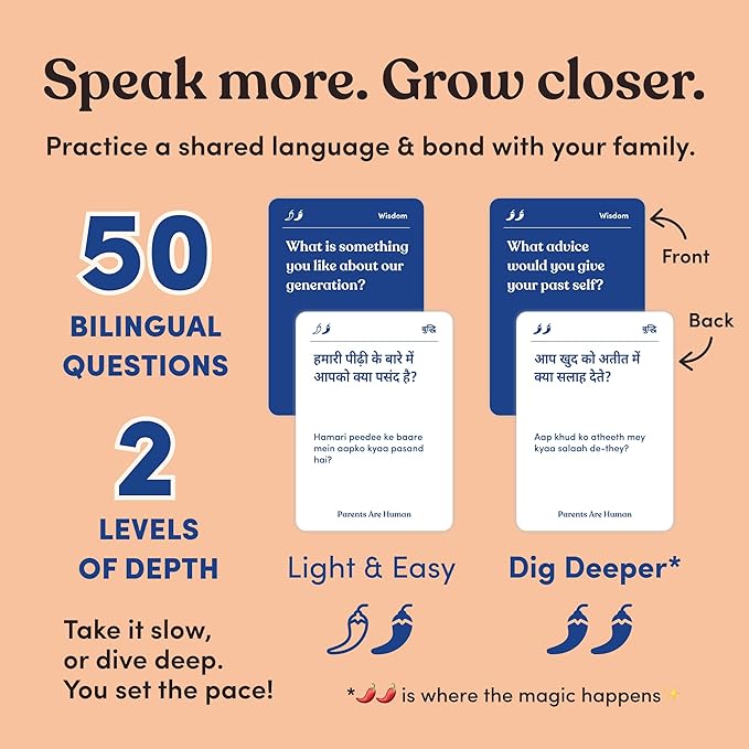 Parents Are Human, Relationship Cards, Get to Know Each Other Better, Parents, Families, Teens & Kids Relationship Building, Light & Deep Questions, 70 Questions & Activity Cards, English + Hindi
