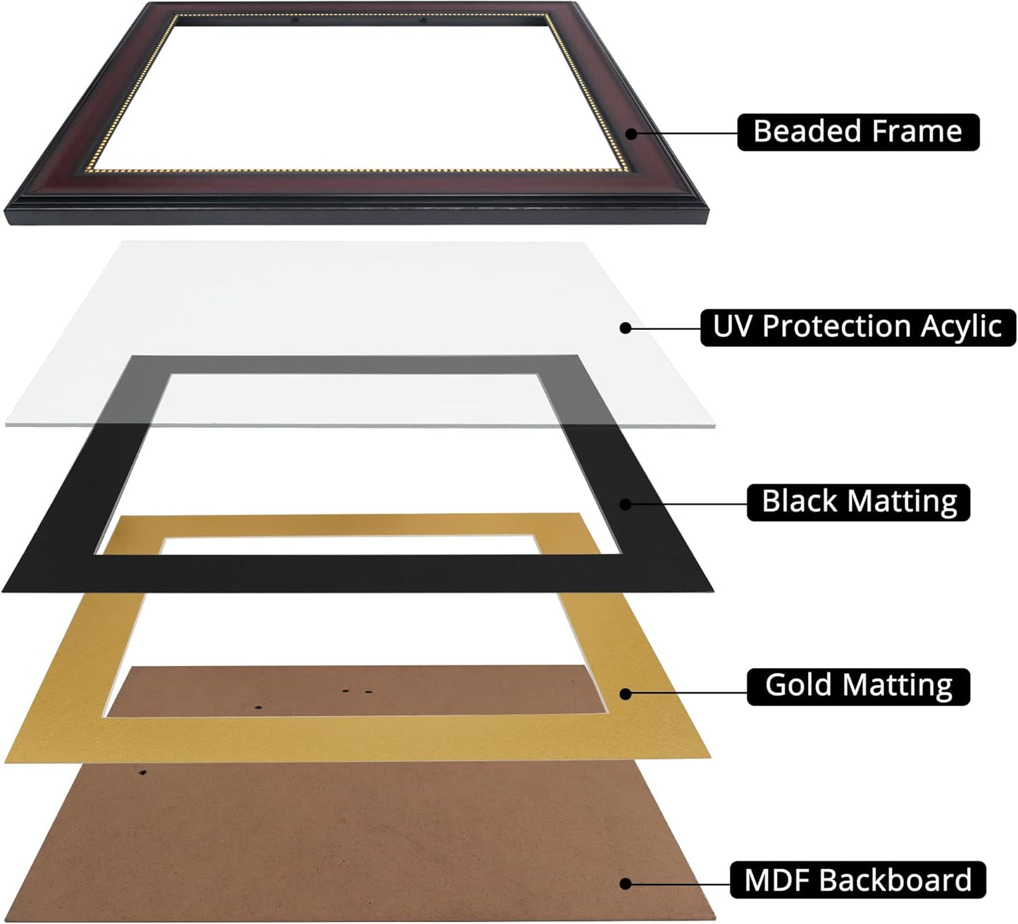 GraduationMall 8.5x11 Diploma Frame with Black over Gold Mat or Display 11x14 Document without Mat, UV Protection Acrylic, Mahogany with Gold Beads, Set of 2