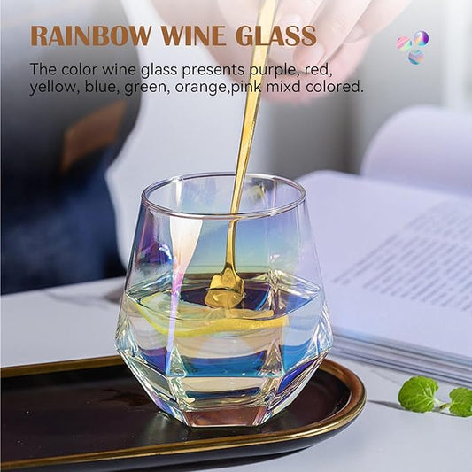 CUKBLESS Stemless Wine Glass Set Of 4(10 Oz),Iridescent Glassware,Modern Rainbow Wine Glass For Serving White Wine, Red Wine, Cocktail, Whiskey, Bourbon, Cool Water