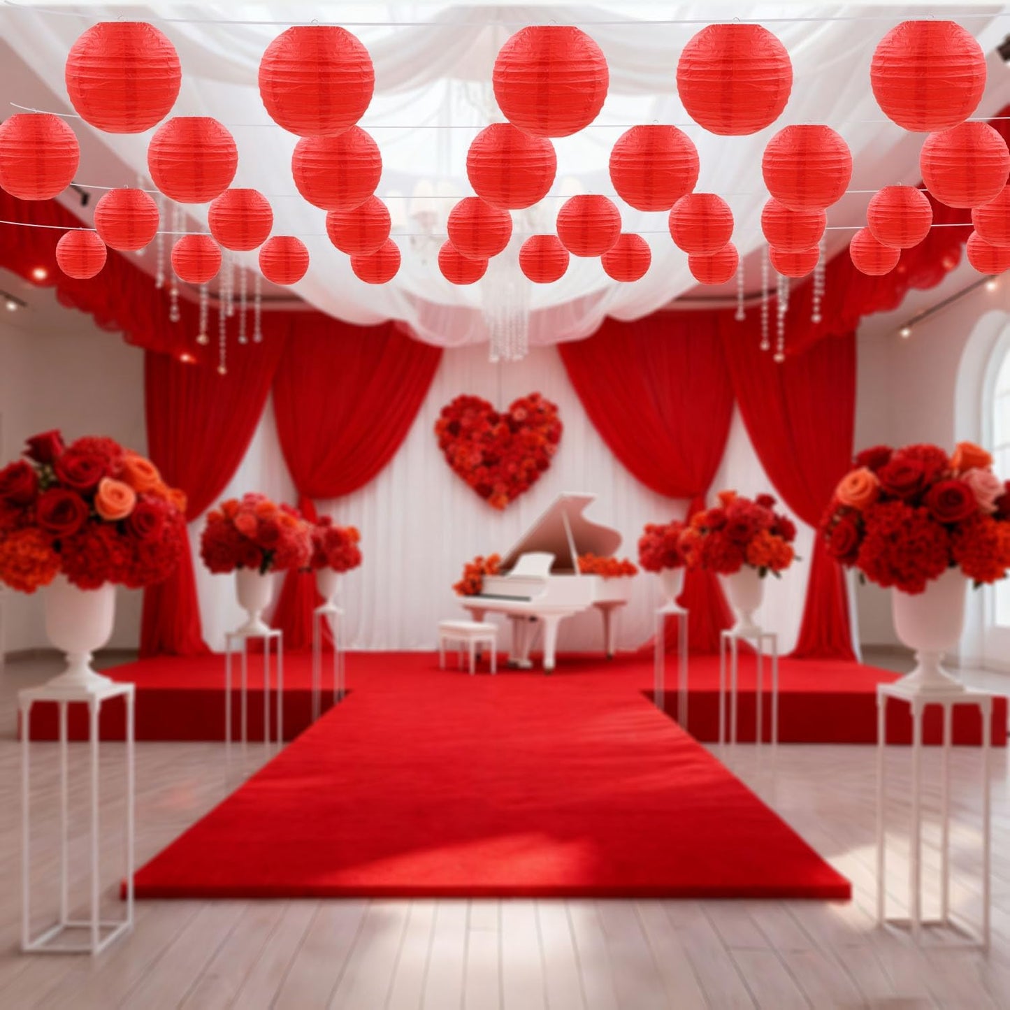 12 Pcs Red Paper Lanterns Round Hanging Party Decorations for Wedding Anniversary Birthday Christmas New Year Party Supplies