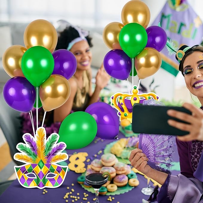 6 Sets Balloon Stand Kit for Table Mardi Gras Table Decorations Mardi Gras Table Centerpieces with Balloon Gold Green Purple Float Carnival Fat Tuesday Party Supplies Decoration