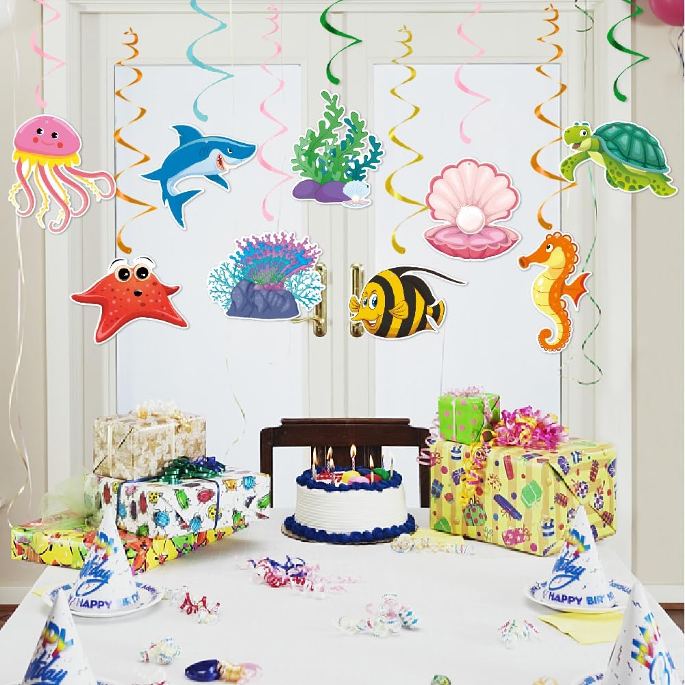 Under The Sea Party Decorations, Kaluofan 36 Pcs Ocean Themed Party Decorations, Under The Sea Ocean Themed Tropical Fish Ceiling Hanging Swirl