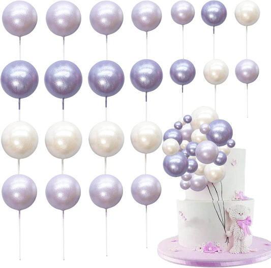Ephlyn 30Pcs Ball Cake Topper Ball Cake Picks Colorful Pearl Ball Shaped Cupcake Insert Cake Topper for Bear Theme Birthday Party Favors Wedding Decoration Pearl White Purple