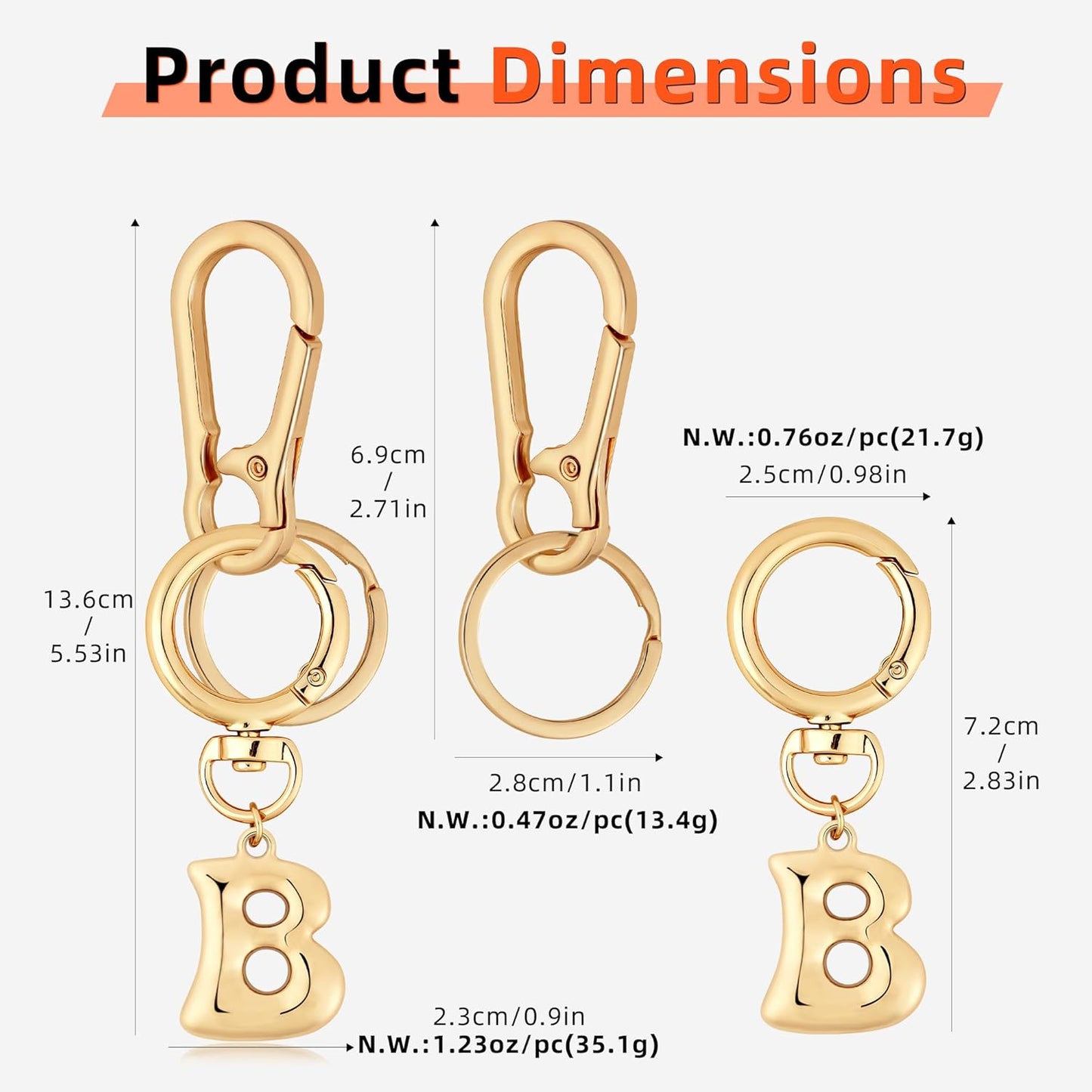 Gold Bubble Heart Initial Bag Charms for Handbags – Cute Initial Letter Keychain for Women, Purse Charms, Gold Gift