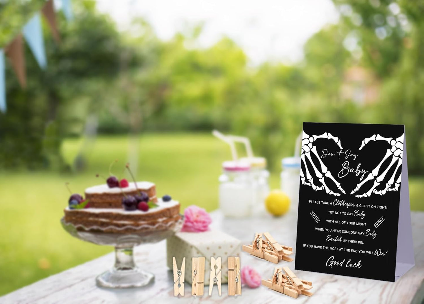 Don't Say Baby Baby Shower Game,Halloween Gothic Baby Shower Decorations,Mini Clothespins for Baby Shower,Neutral Baby Shower Decorations,Little Cutie Baby Shower,1 Sign & 50 Mini Clothespins Set-B4