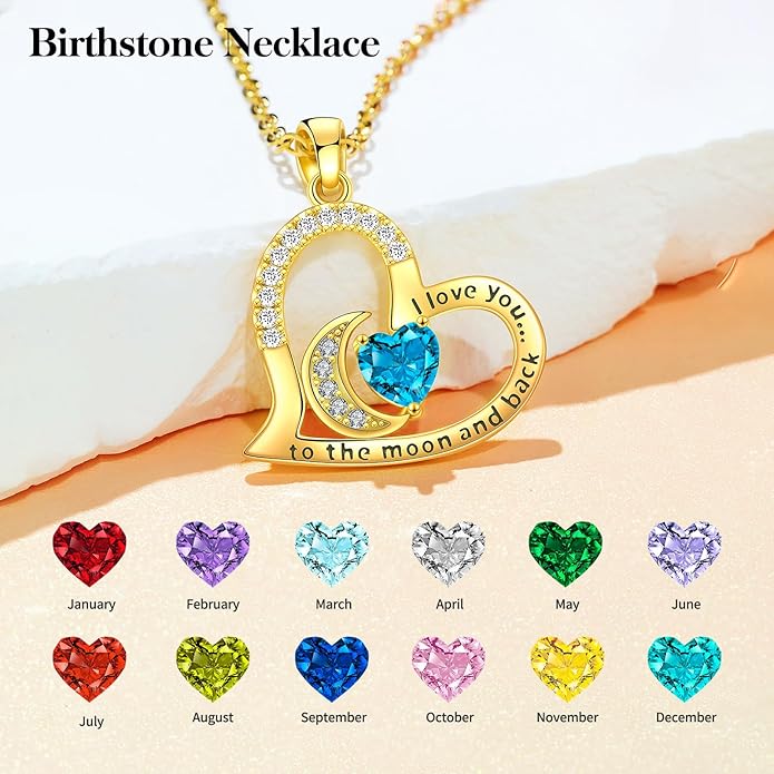 Anniversary Necklace for Women Birthstone Jewelry for Wife Gifts for Her Wife Birthday Gift Ideas Anniversary for Girlfriend I love you to the moon and back Necklaces Filled 925 Sterling Sliver