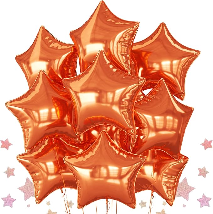 18 Inch Orange Star Foil Balloons, 10PCS Orange Foil Stars Shape Balloons, Big Metallic Stars Balloon Helium Pentagram Balloon for Birthday, Halloween, Thanksgiving Day, Fall Party Decoration