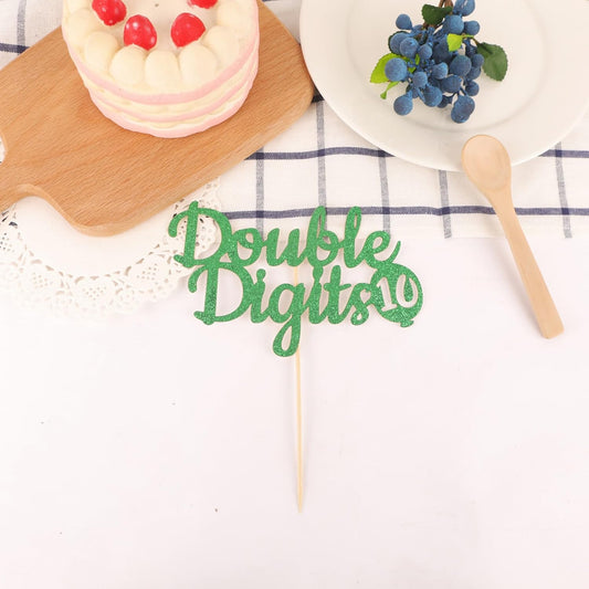 Double Digits 10 Cake Topper - Glitter Green 10th Birthday Cake Decorations, Happy 10th birthday Cake Decor (Green)