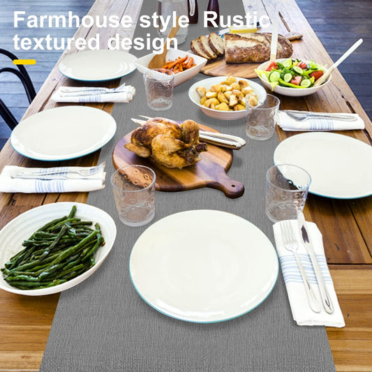 Waterproof Wipeable Table Runner, Thick Farmhouse Table Runner, Dresser Runner, Rustic Table Runner for Kitchen Dining Room, Bedroom, Living Room, Indoor and Outdoor (90'', Grey)