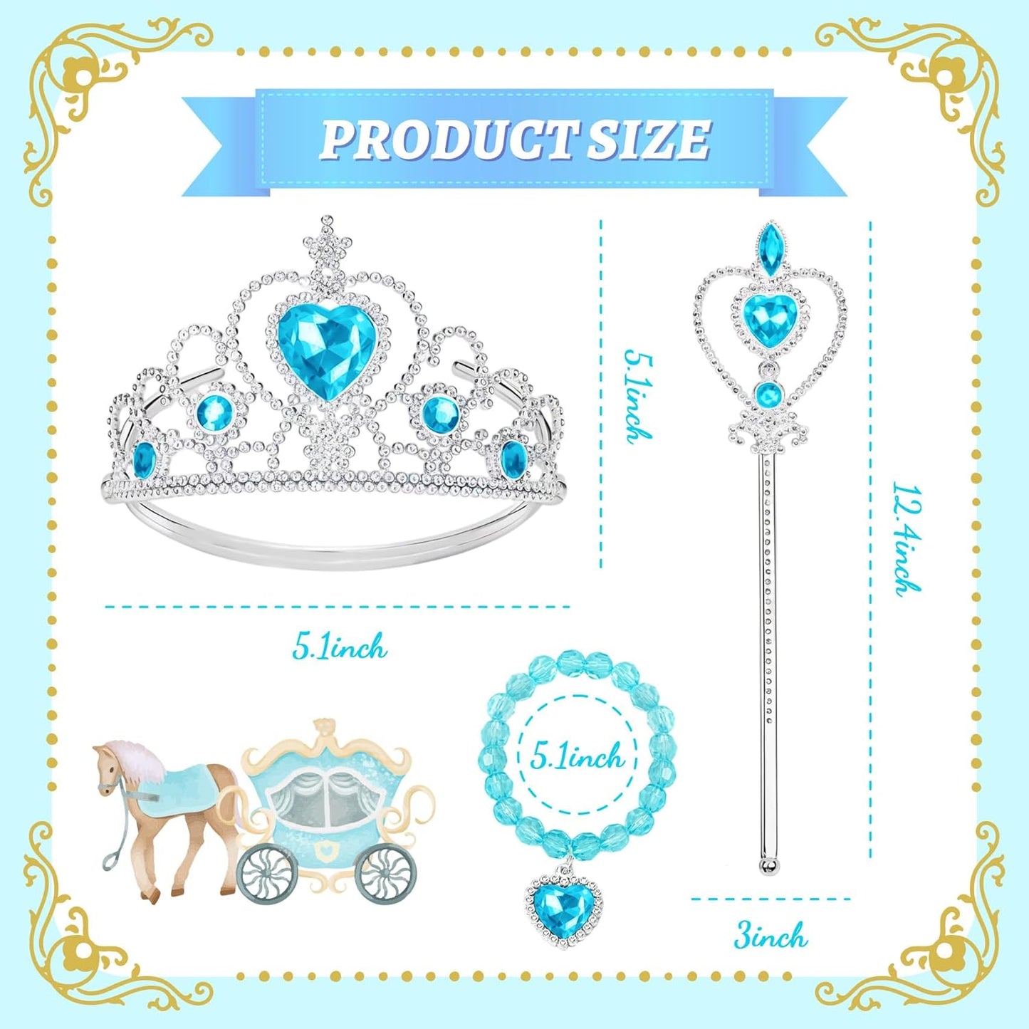 IGMaryBox Princess Dress Up Accessories Princess Diamond Crown Set with Magic Wand Bracelet Presents