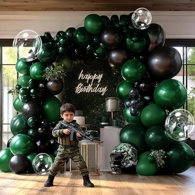Black Green Balloon Garland Double Stuffed Dark Emerald Green Balloons Clear Bobo Metallic Black Balloon Arch Kit for Christmas New Year Birthday Bridal Shower Graduation Party Decorations
