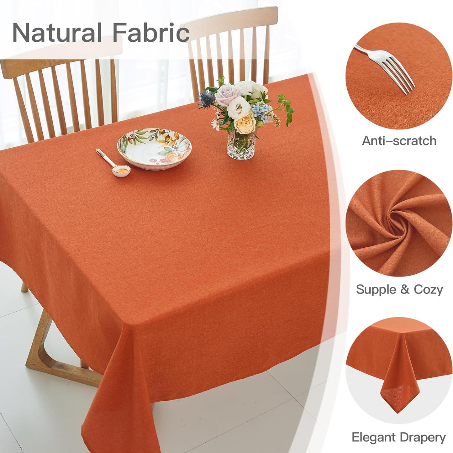 maxmill Linen Textured Harvest Tablecloth Stain Proof Waterproof and Wrinkle Free Washable Dining Tablecloths, Thanksgiving Party Table Cover, Halloween Table Cloth, Rectangle 60 x 120 Inch, Rust