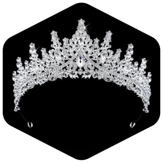 Silver Tiara for Women Crystal Queen Crowns Rhinestone Princess Tiaras for Girl Wedding Headband for Bride Hair Accessories for Halloween Costume Birthday Party Prom Mother's Gifts