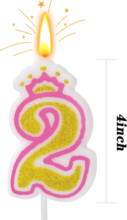Birthday Number Candles, Number 2 Pink Giltter Candles for Cake,Candle Cake Topper with Sequins for Anniversary Celebrations Supplies (Number 2)