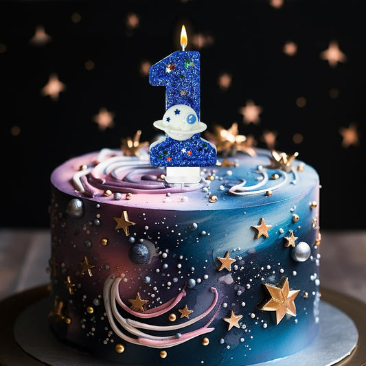 HXOUSE Spaceship Number 1 Birthday Candles - Outer Space Universe Birthday Candles for Cake, 1 Candle Topper for Anniversary Celebrations, Astronaut Rocket Party Decorations for Boys
