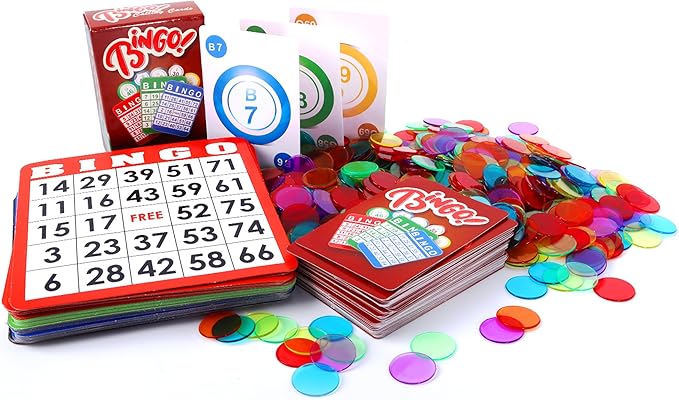 GSE Games & Sports Expert Complete Calling Bingo Game Set with 100 Bingo Cards, 1,000 Colorful Bingo Chips & Bingo Calling Cards for Parties, Large Groups, Bingo Game Nights