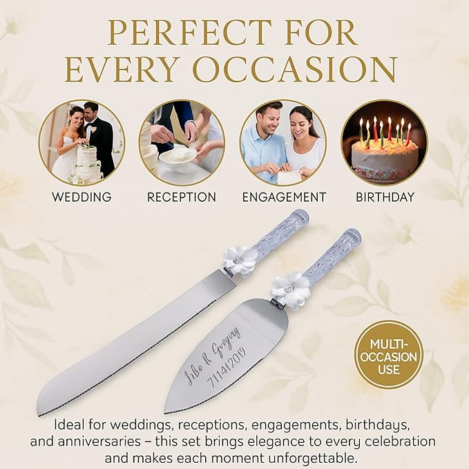 GIFTS INFINITY Personalized Wedding Cake Knife and Server Set with Engraving – Cake Cutting Utensil Set, Keepsake Gift for Wedding, Anniversary, Reception, Birthday & Other Occasions (CH-101WB)