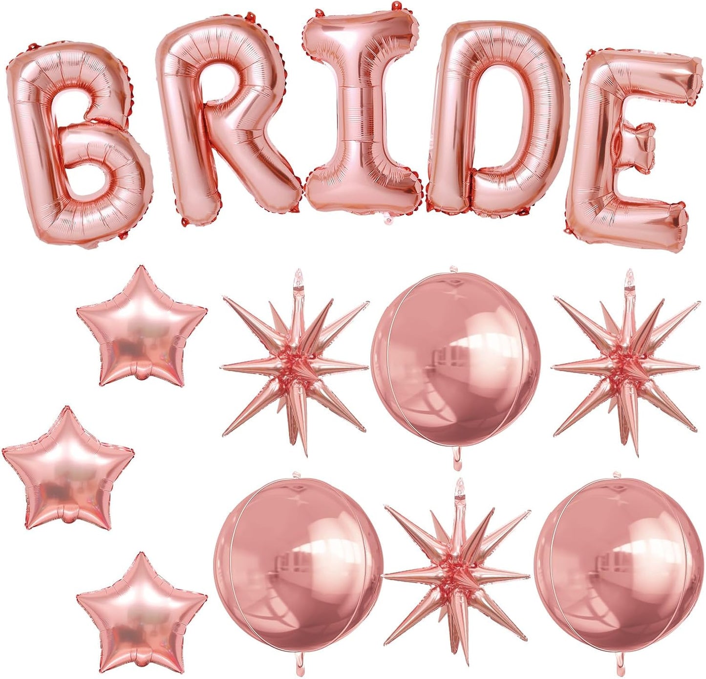 Rose Gold Bride Balloons Bachelorette Party Decorations, 32in Rose Gold Giant Bride Balloons with 4D Disco Ball Balloon and Star Foil Balloon for Bridal Shower Wedding Engagement Party Supplies