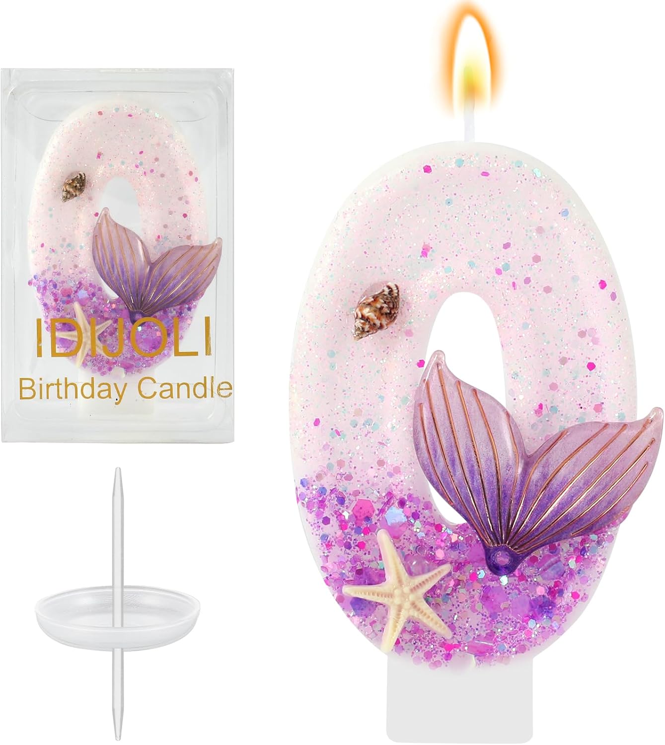 Purple Number 0 Candles Mermaid Birthday Candle Birthday Cake Topper Cupcake Decorations for Girls and Women Party Decor Anniversary Celebrations Supplies Favors