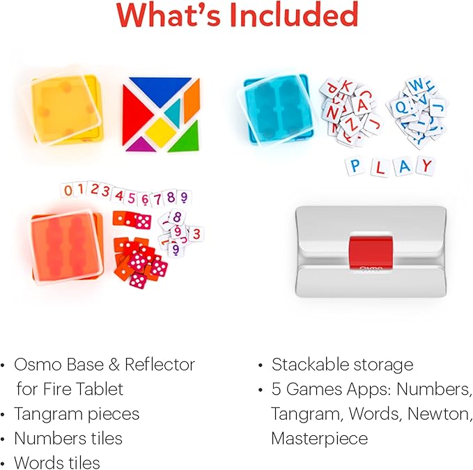 Osmo - Genius Starter Kit for Fire Tablet-5 Educational Learning Games-Ages 6-10-Spelling, Math & Creativity-STEM Toy Gifts-Boy & Girl-Ages 6 7 8 9 10(Osmo Fire Tablet Base Included-Amazon Exclusive)