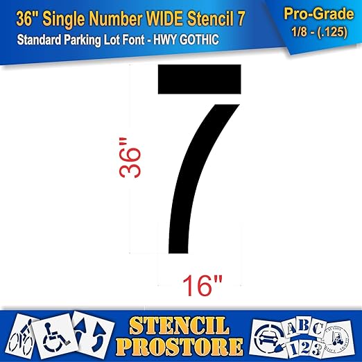 Pavement Stencils - 36 inch Single Number Stencil (Wide) - 7-36" x 16" x 1/8" (128 mil) - Pro-Grade