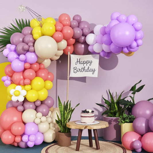 Dusty Pink Purple Balloons Arch Yellow White Balloon Groovy Theme Birthday Party Decorations Pastel Purple Beige Latex Helium Balloons Flower Disco Party Decor Wedding Baby Shower