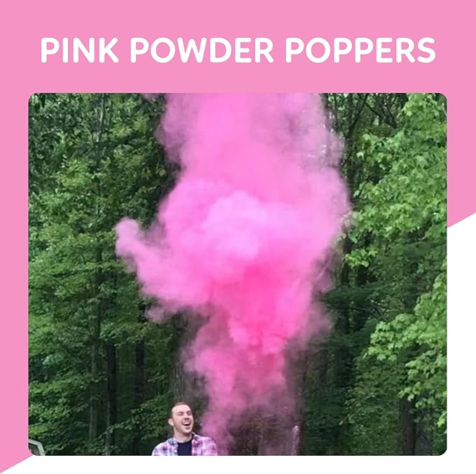 Pink Powder Cannons Smoke Bombs Biodegradable Poppers | 2 Pack | Launch up to 25 ft | 12 inch | Decorations For Photoshoots, Gender Reveal, Celebrations, Festivals, and Parties | TUR Party Supplies