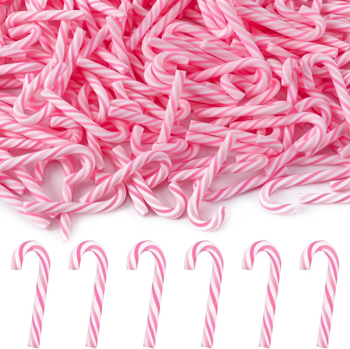 80pcs Mini Christmas Candy Cane for Crafts，Pink Fake Candy Decor Peppermint Ornaments Xmas Table Scatters Pink and White Candy Vase Filler for Decorations Party Favors Supplies