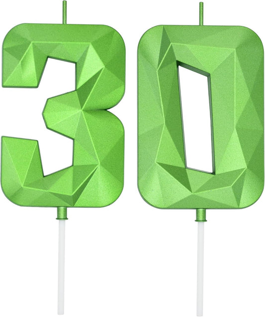 DERVENTA Large Birthday Candle Number 3D Green 3.7 inch Party Celebration Anniversary Decoration Cake Topper 1 Piece (Number 30 Green)